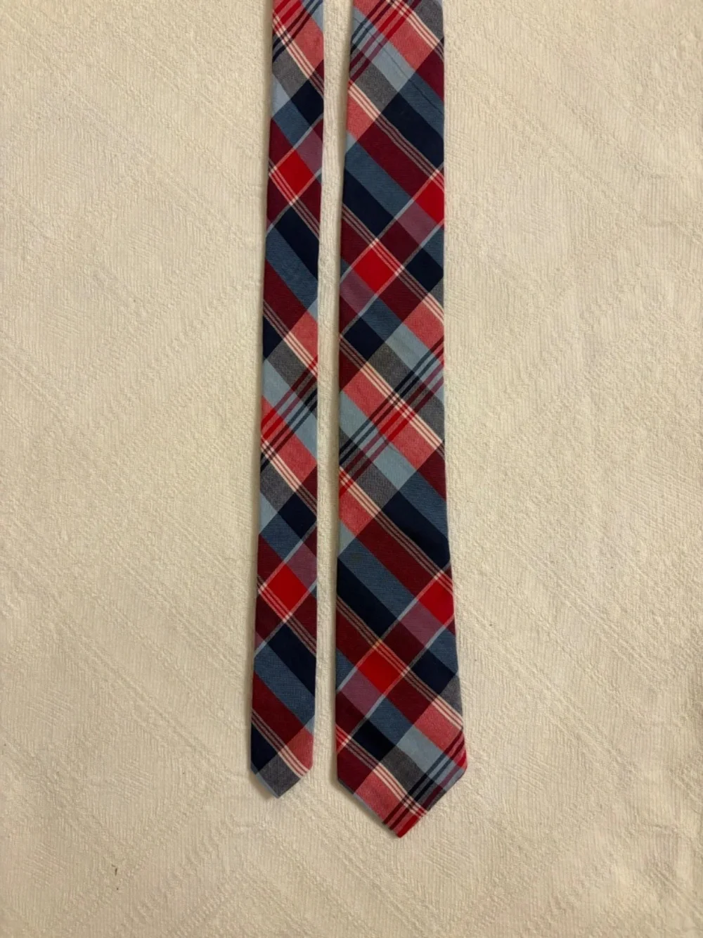 J.Crew Mens Plaid Cotton Slim Necktie Red Navy Blue